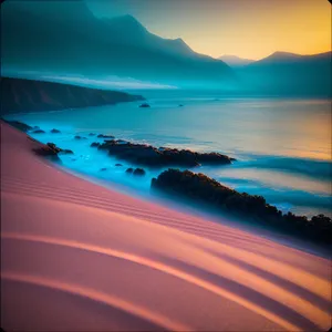 Serene Summer Sunset over Coastal Dunes