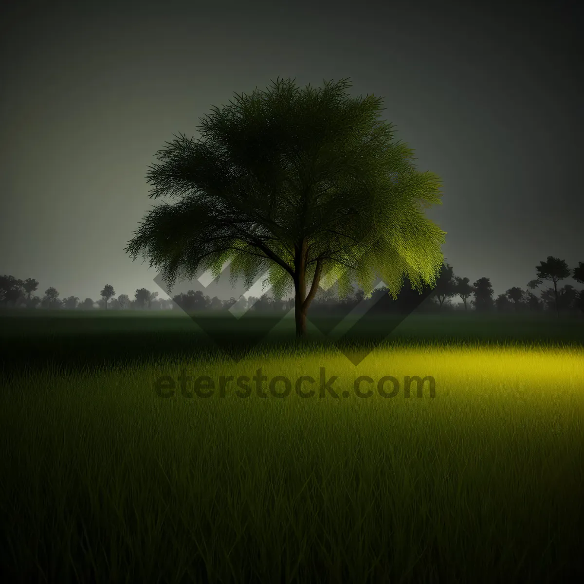 Picture of Golden Horizon: Tranquil Sunset Over Scenic Meadow