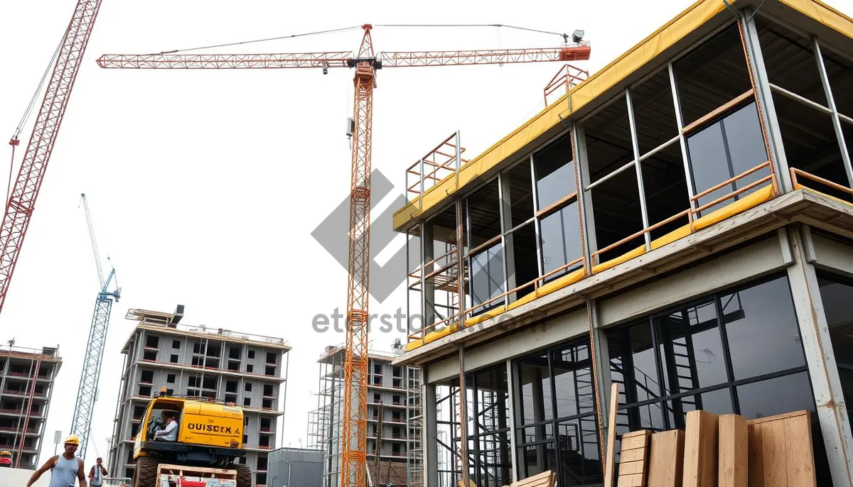 Picture of City skyline with tall crane in construction site.