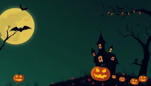 Spooky night silhouette in winter cemetery with pumpkins