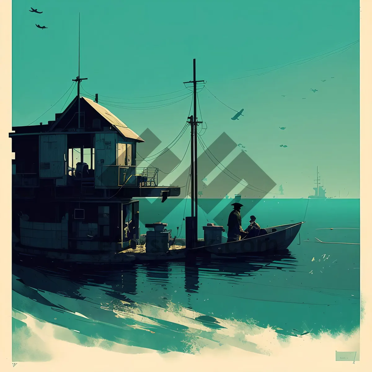Picture of Seaside Serenity: Sunset Sail in a Fishing Boat