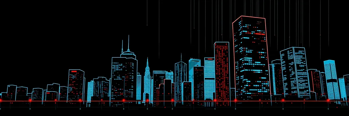 Picture of Modern city skyline with tall office buildings at night