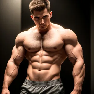 Muscular Male Fitness Model Flexing Strong Abs