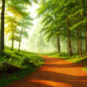Autumn foliage pathway through scenic forest
