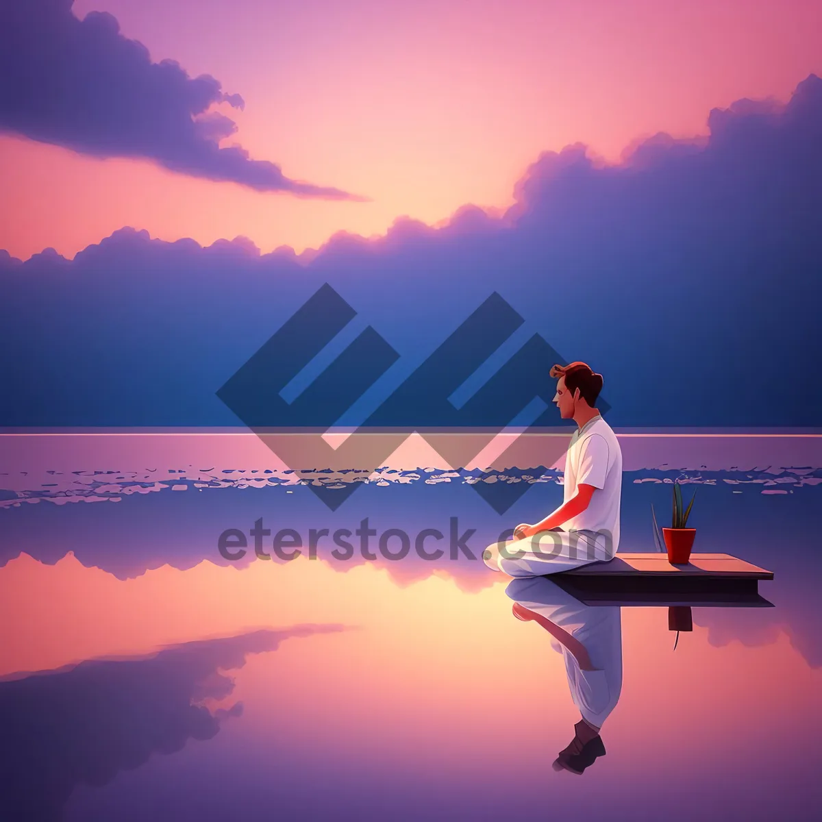 Picture of Sunset Surfer Silhouette in Summer