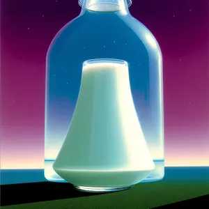 Translucent Vodka Bottle with Liquid in Glass Beaker