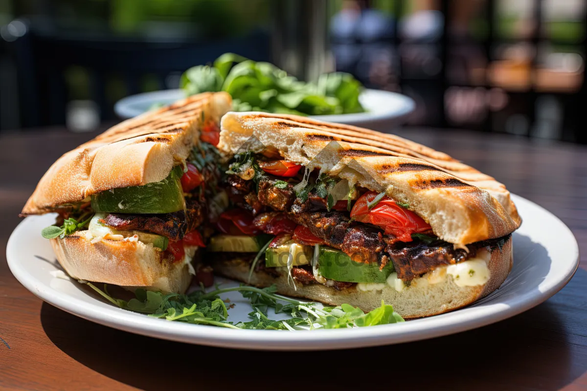 Picture of Healthy grilled fish salad with fresh vegetables and sauce