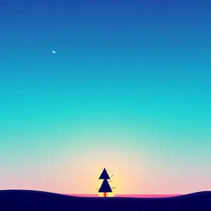 Silhouette Skyline with Moon and Sun