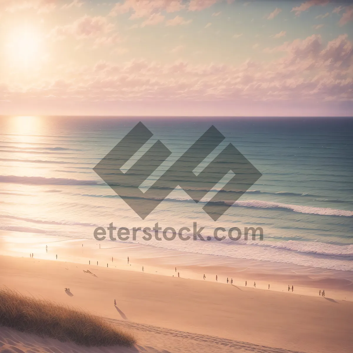 Picture of Golden Horizon: Tranquil Beach Sunset over the Ocean