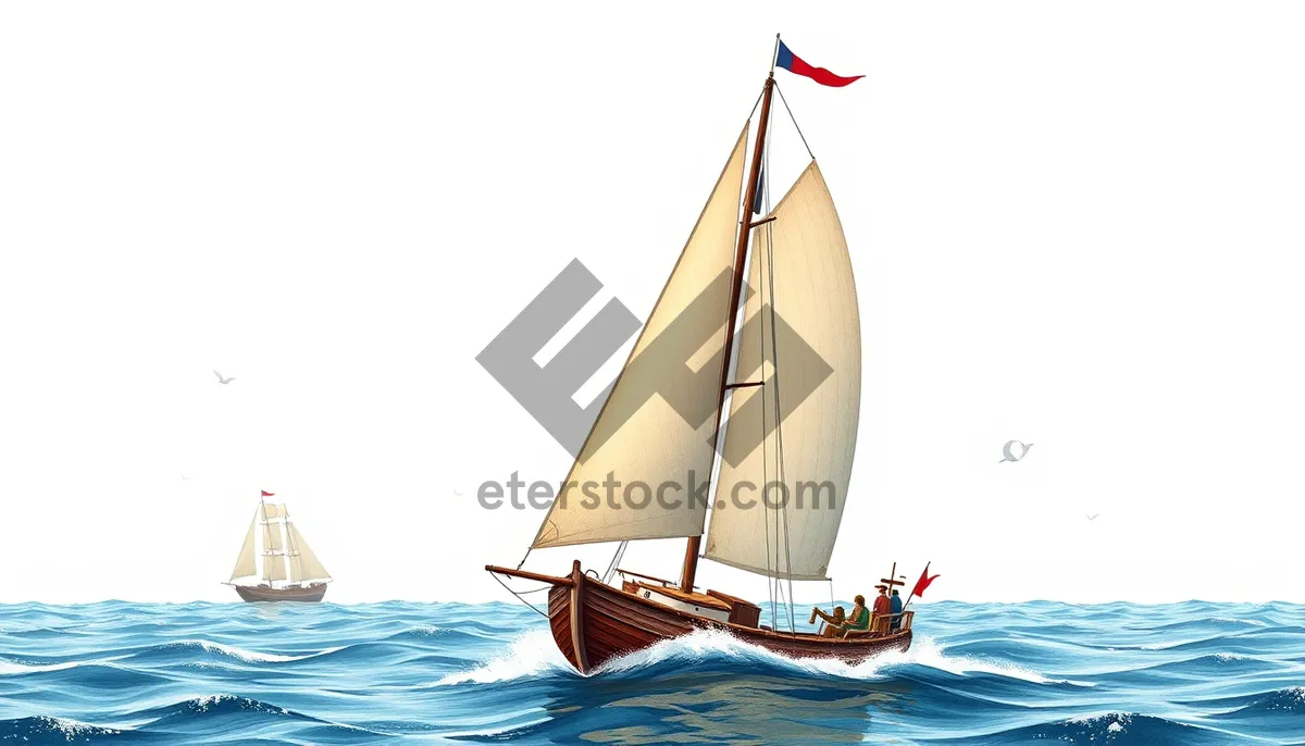 Picture of Summer Yacht Sailboat Traveling on Calm Ocean