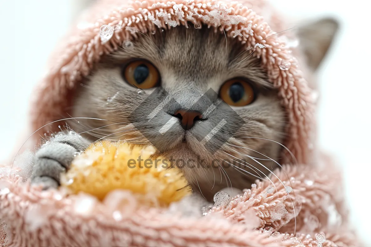 Picture of Adorable gray kitty with fluffy whiskers close up.