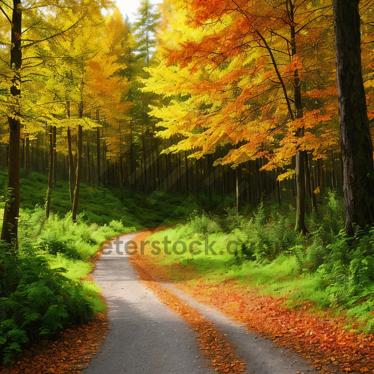 Picture of Golden Fall Foliage in Serene Forest