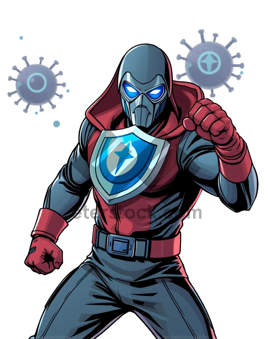 Picture of Cartoon superhero man with cape drawing in art style.