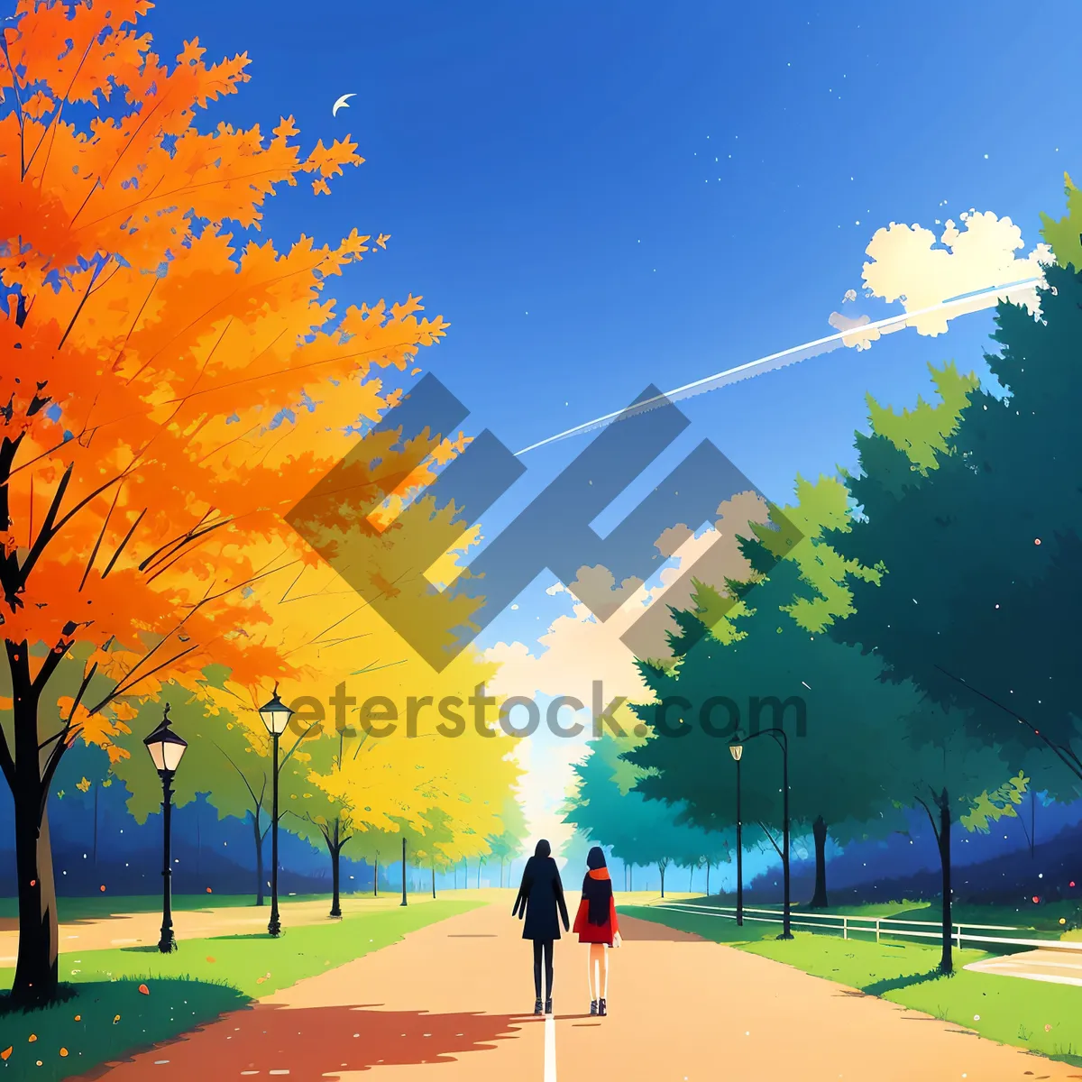 Picture of Vibrant Autumn Pasture Landscape Under Clear Sky