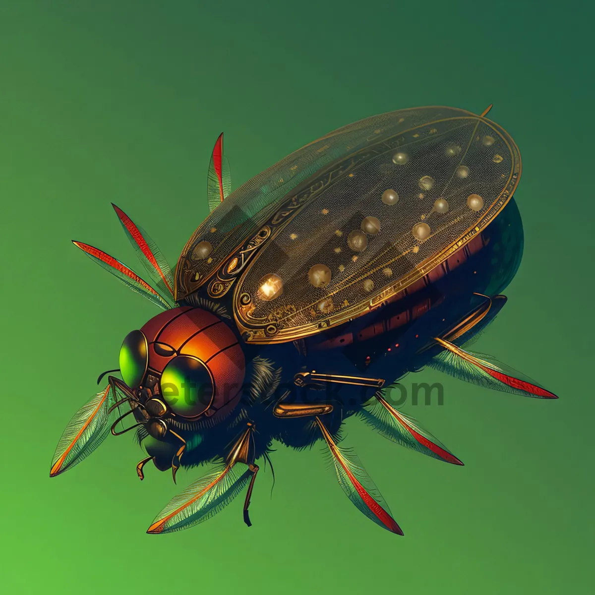 Picture of Colorful Ladybug Resting on Green Leaf