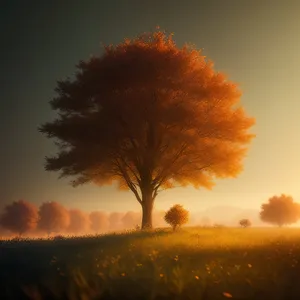 Golden Horizon: A Stunning Sunset Landscape With Silhouetted Trees Against a Colorful Sky