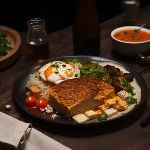 Delicious plate of grilled steak with vegetables