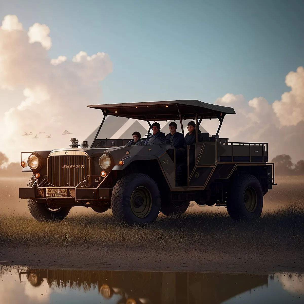 Picture of Half Track Military Vehicle on Road