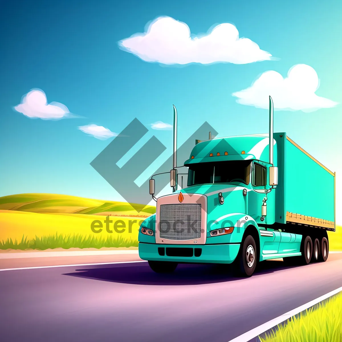 Picture of Rural Landscape with Truck on Country Road