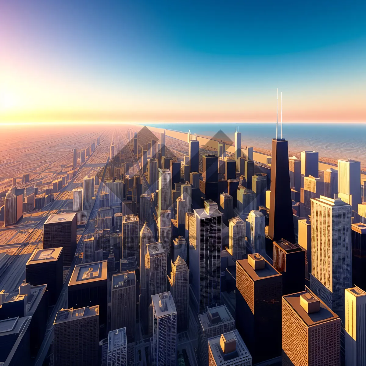 Picture of Metropolitan Marina: Sunset Skyline over Urban Skyscrapers