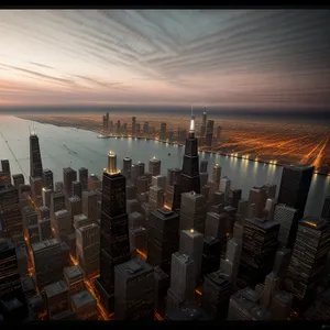 Magnificent Nighttime Skyline in Urban Financial District.