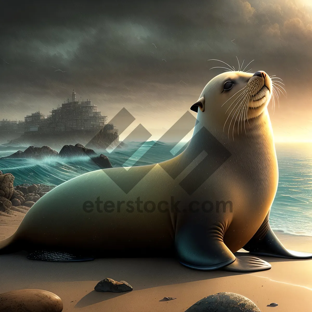 Picture of Arctic Seal Resting on Rocky Beach