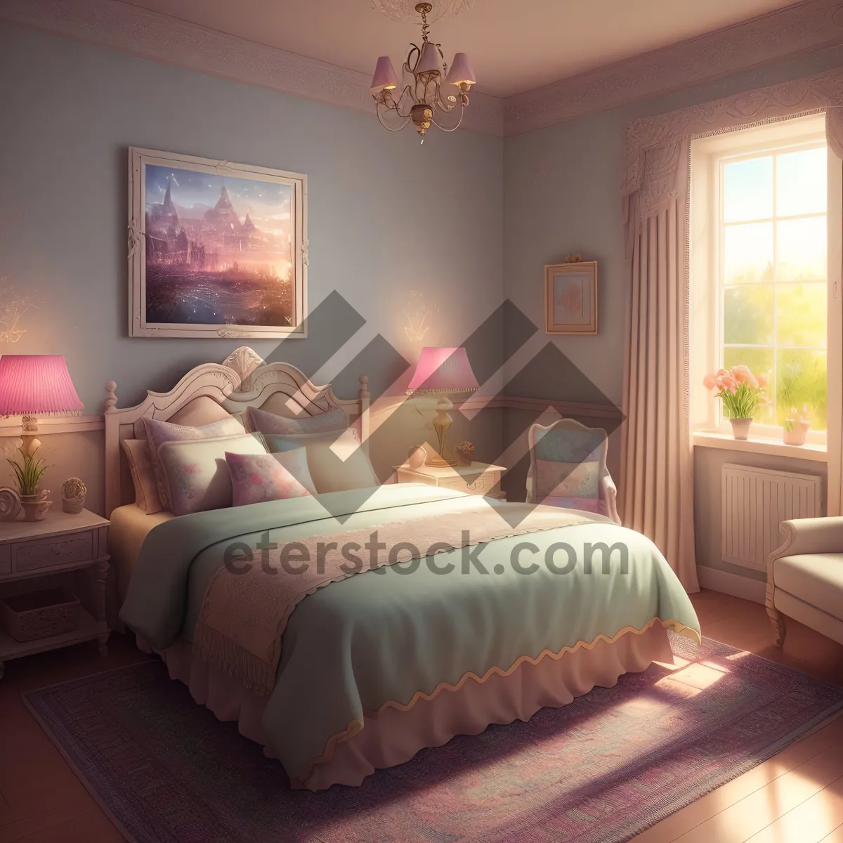 Picture of Cozy Bedroom with Modern Furniture and Stylish Decor