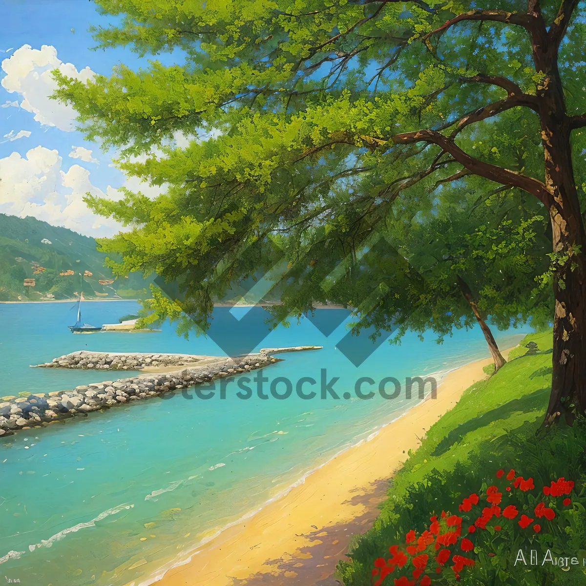 Picture of Tropical Paradise: Sun-kissed Beach and Palm Trees