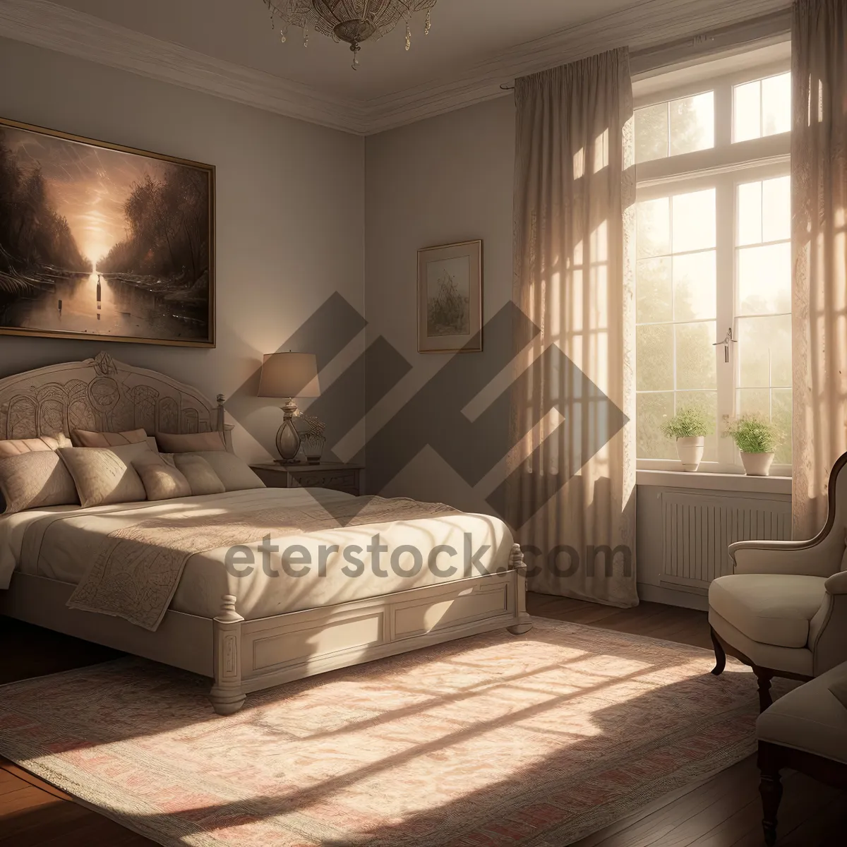 Picture of Modern Bedroom with Cozy Sofa and Stylish Decor