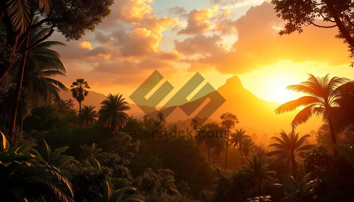 Picture of Orange Sunset Over Tropical Beach Palm Trees