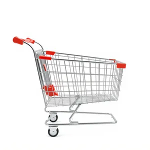 3D shopping cart with empty basket for e-commerce checkout