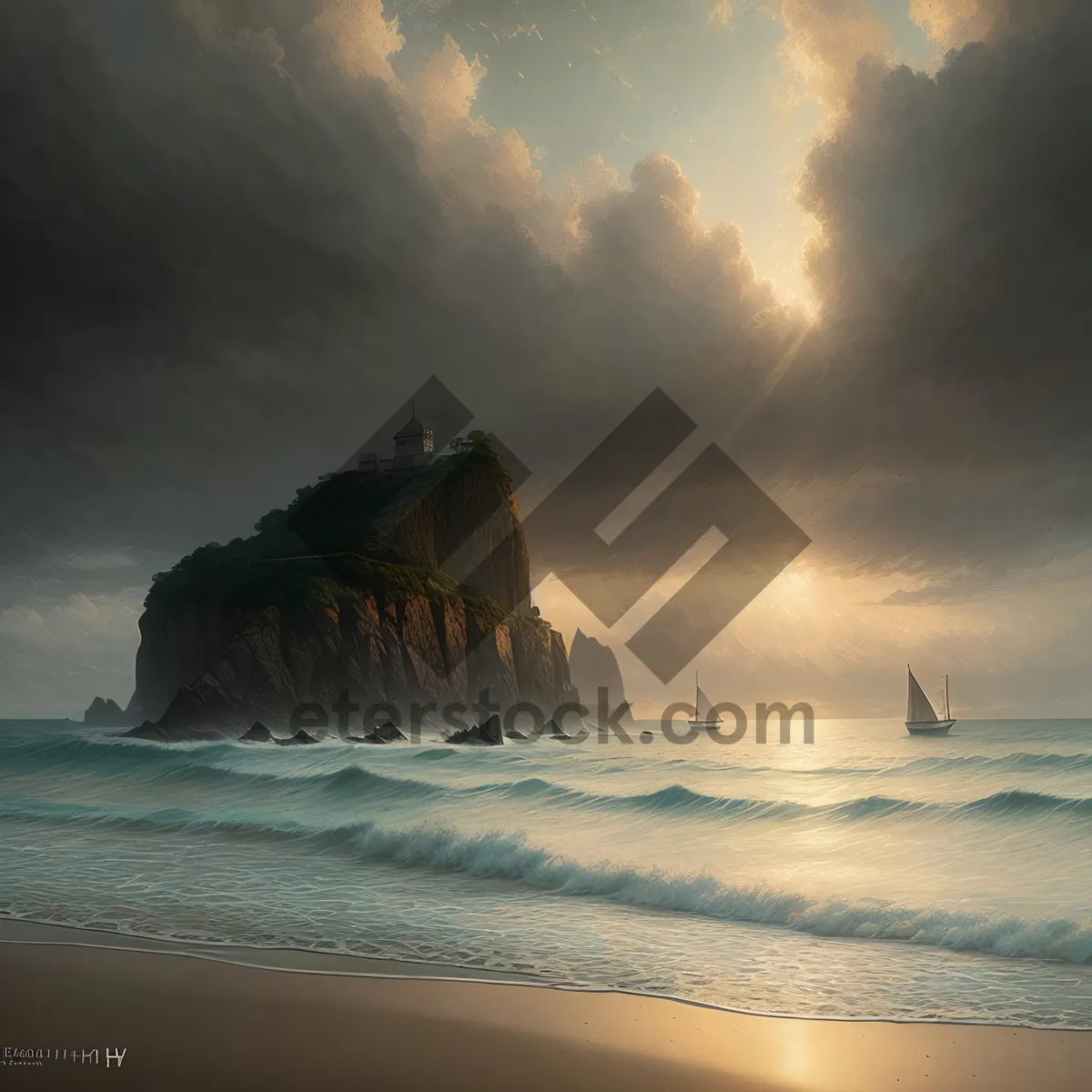 Picture of Serene Sunset Beachscape with Shipwreck