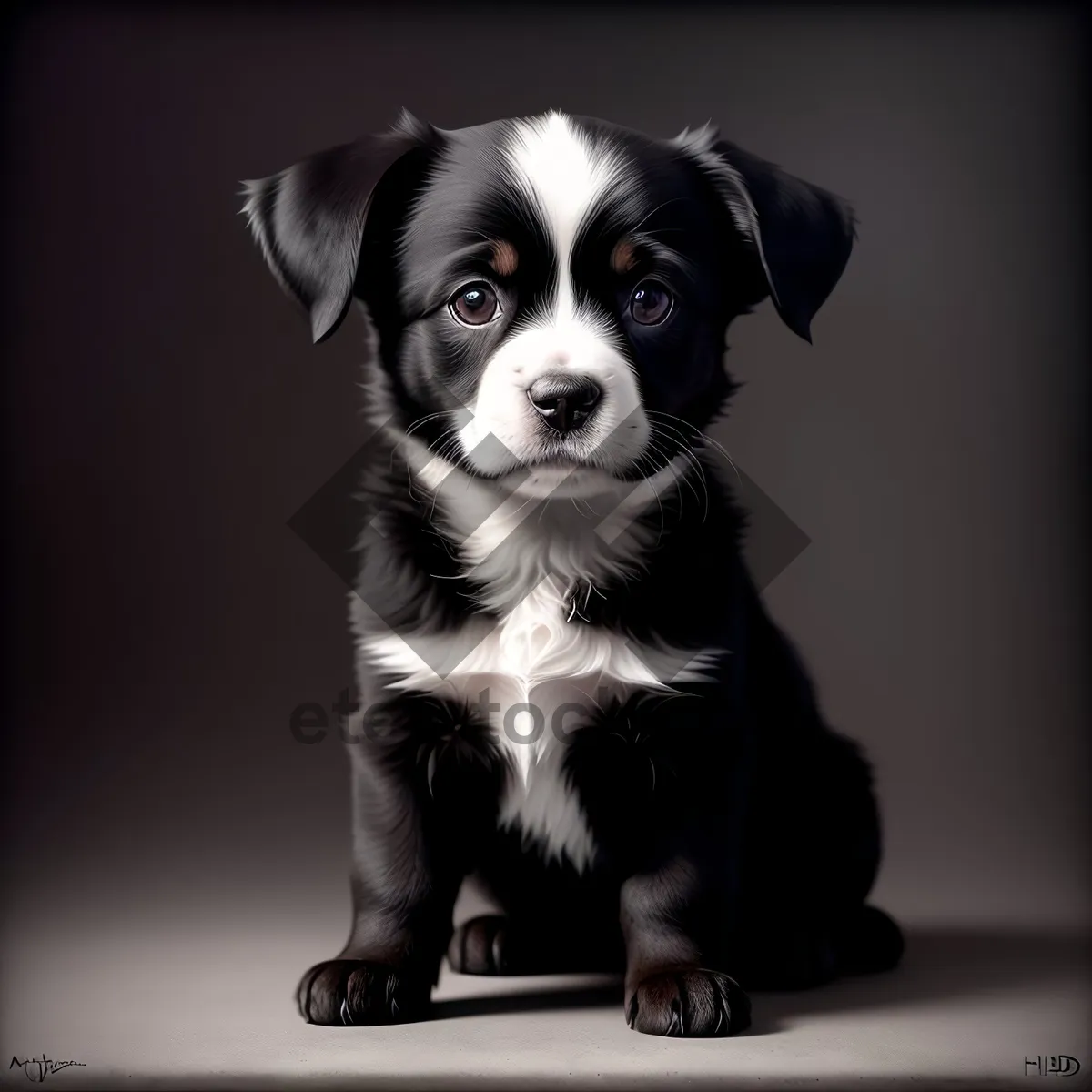 Picture of Adorable Border Collie Puppy Sitting for Portrait