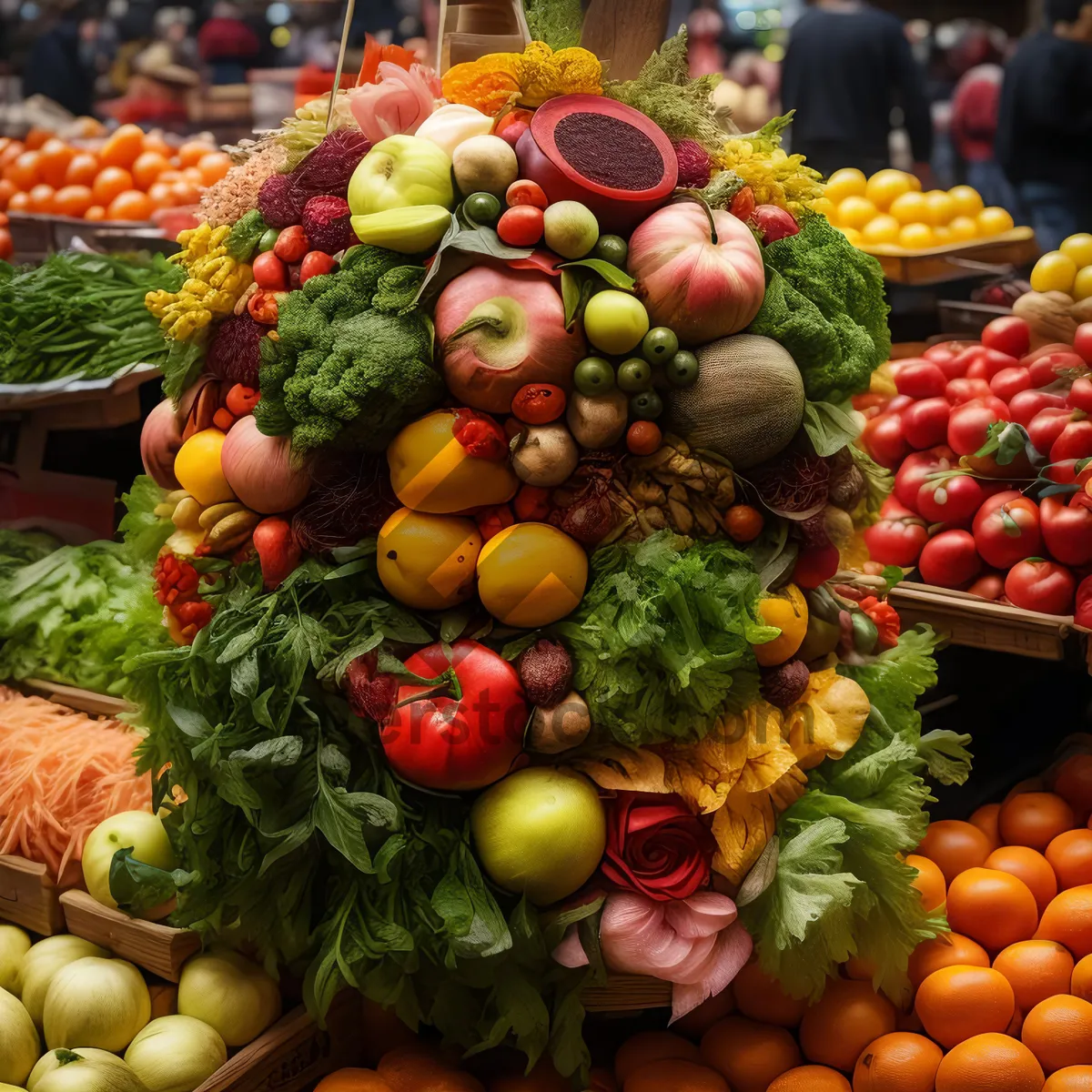 Picture of Assorted Fresh Fruits and Vegetables in Basket