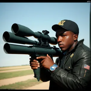 Soldier in Military Uniform with Bazooka Launcher