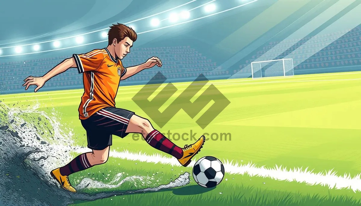 Picture of Soccer Player Kicking Ball on Outdoor Field