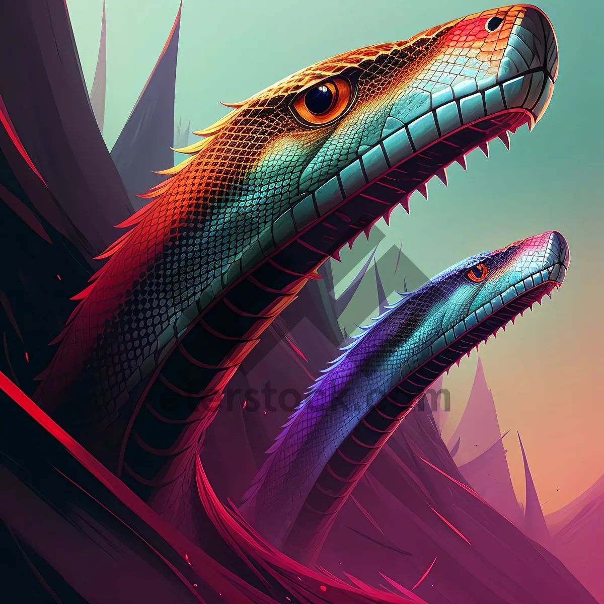 Picture of Futuristic Digital Lizard in Dynamic Fractal Motion