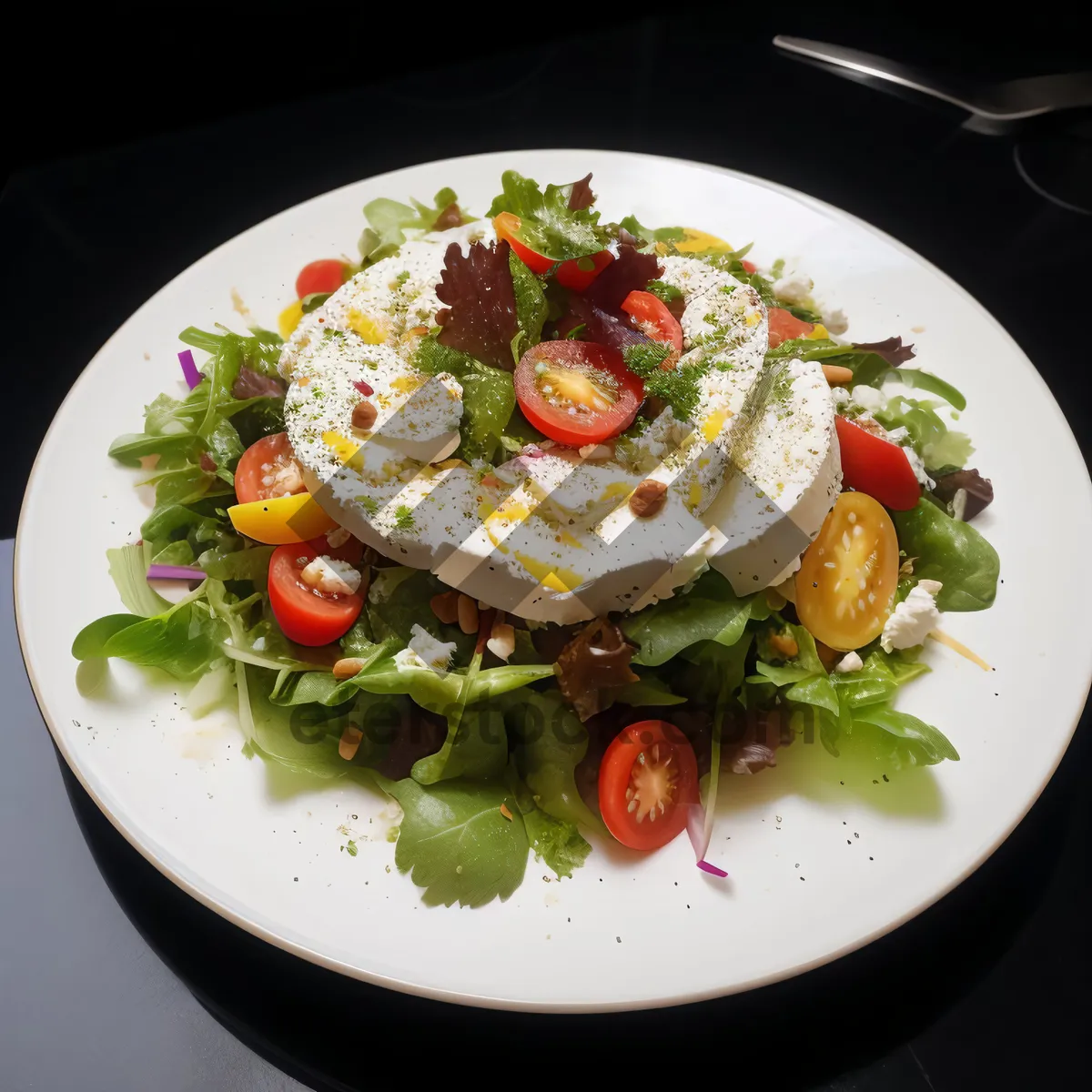 Picture of Gourmet vegetarian salad with fresh vegetables and cheese