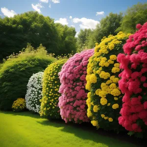 Blossoming Pink Hydrangea Shrub in Colorful Garden