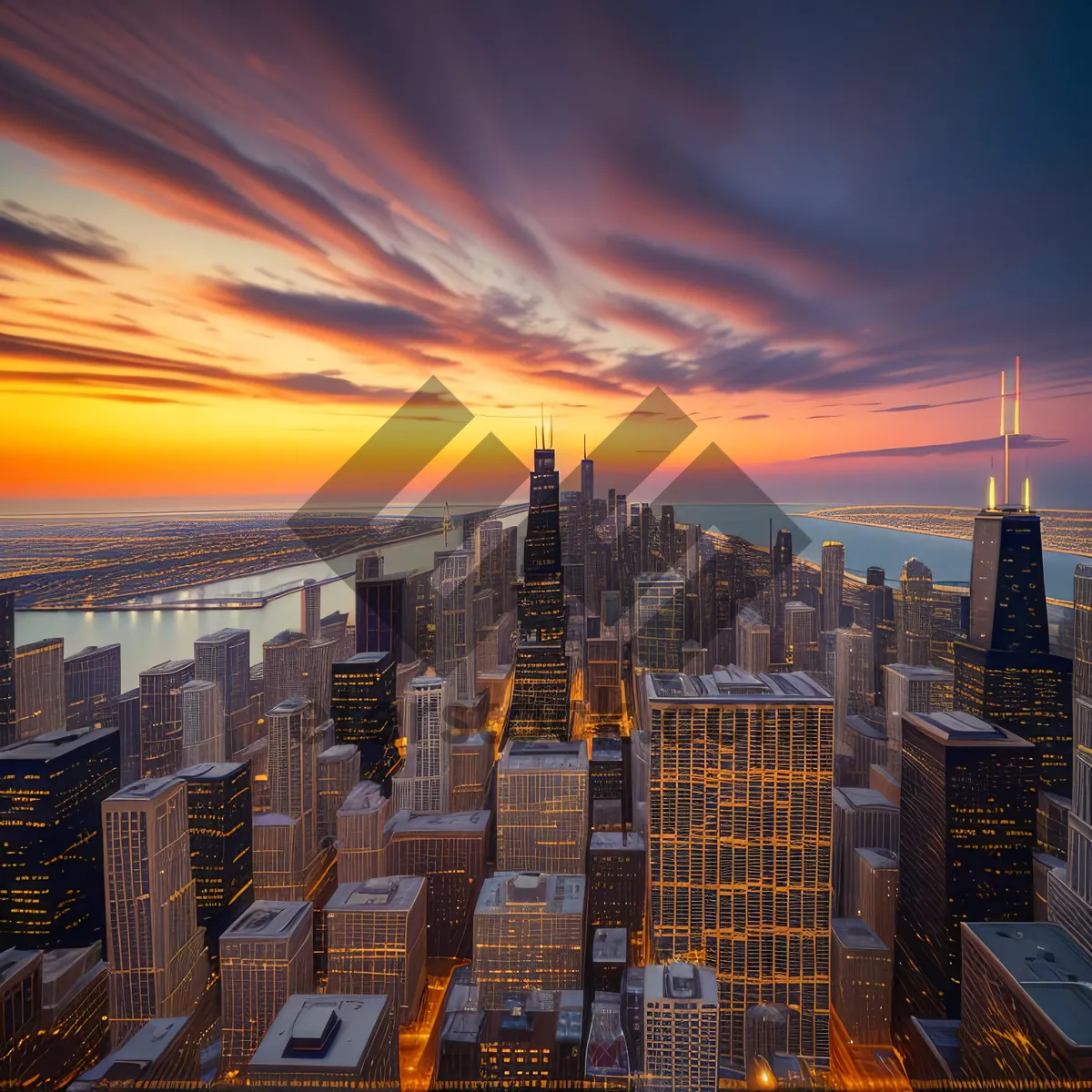 Picture of Dazzling city lights and towering skyscrapers.