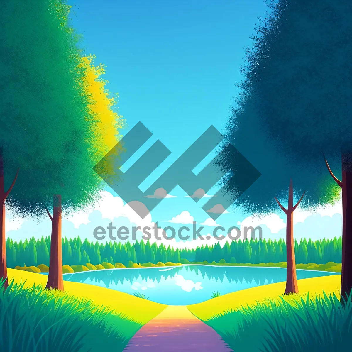 Picture of Golden Horizon: A Serene Sunset Over Sunlit Meadow