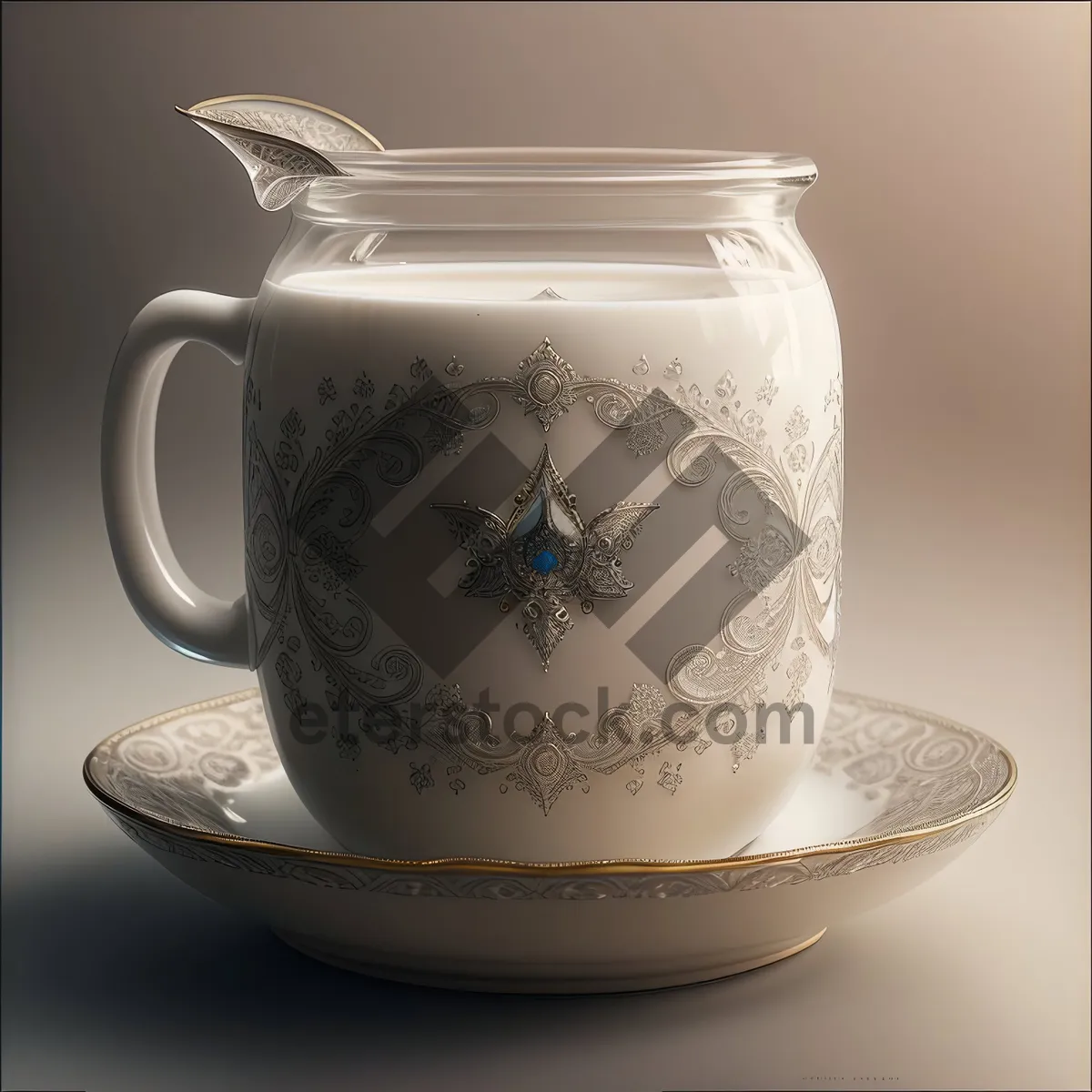 Picture of Ceramic tea cup with saucer and teapot