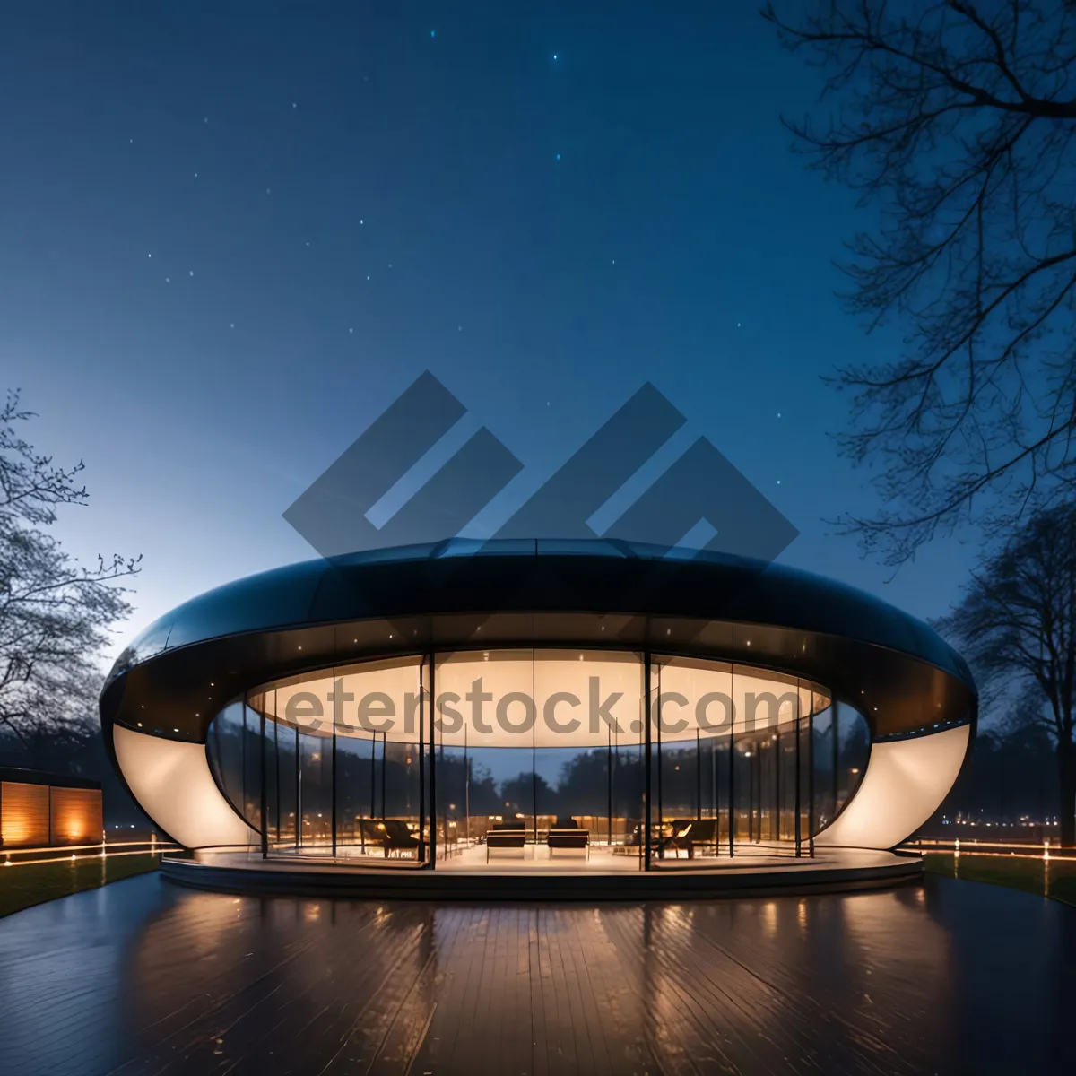 Picture of City skyline with dome reflecting in water.