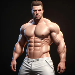 Muscular Shirtless Man flexing Biceps