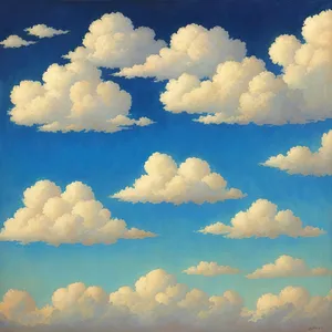 Serene Cloudscape: Sunlit Fluffy Clouds in Clear Blue Sky