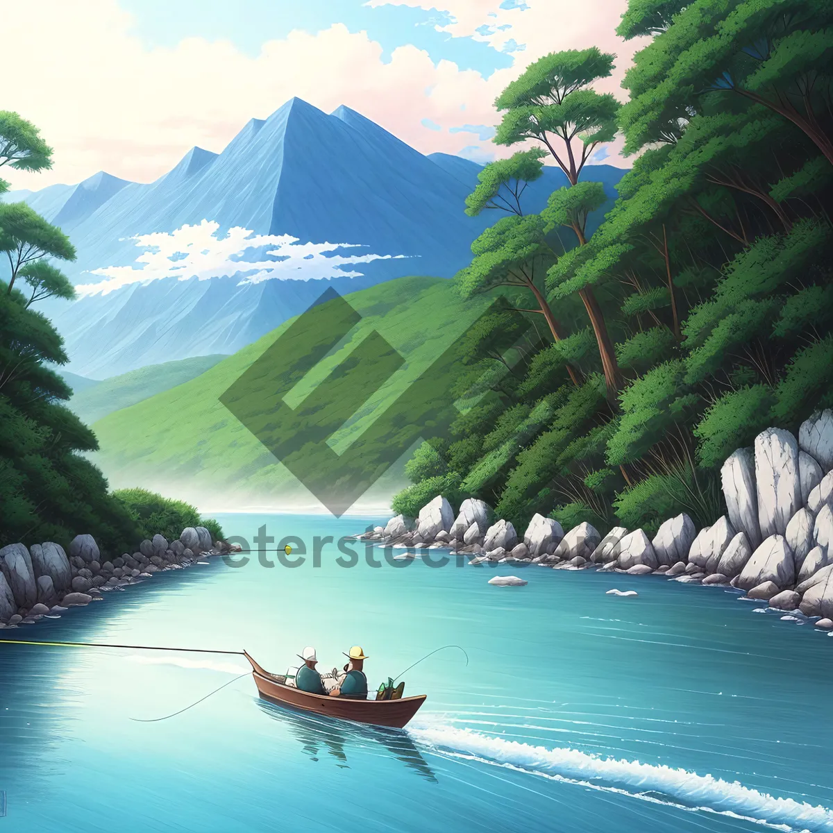 Picture of Serene Coastal Retreat: Mountains, Water, and Tranquil Forest