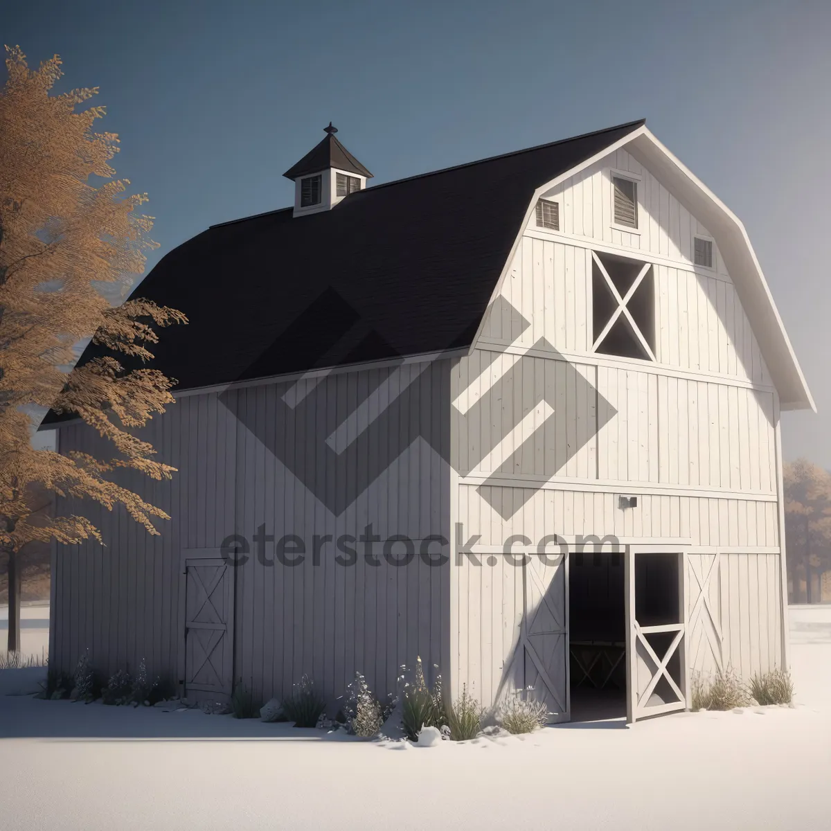 Picture of Rustic Farmhouse against a Serene Sky