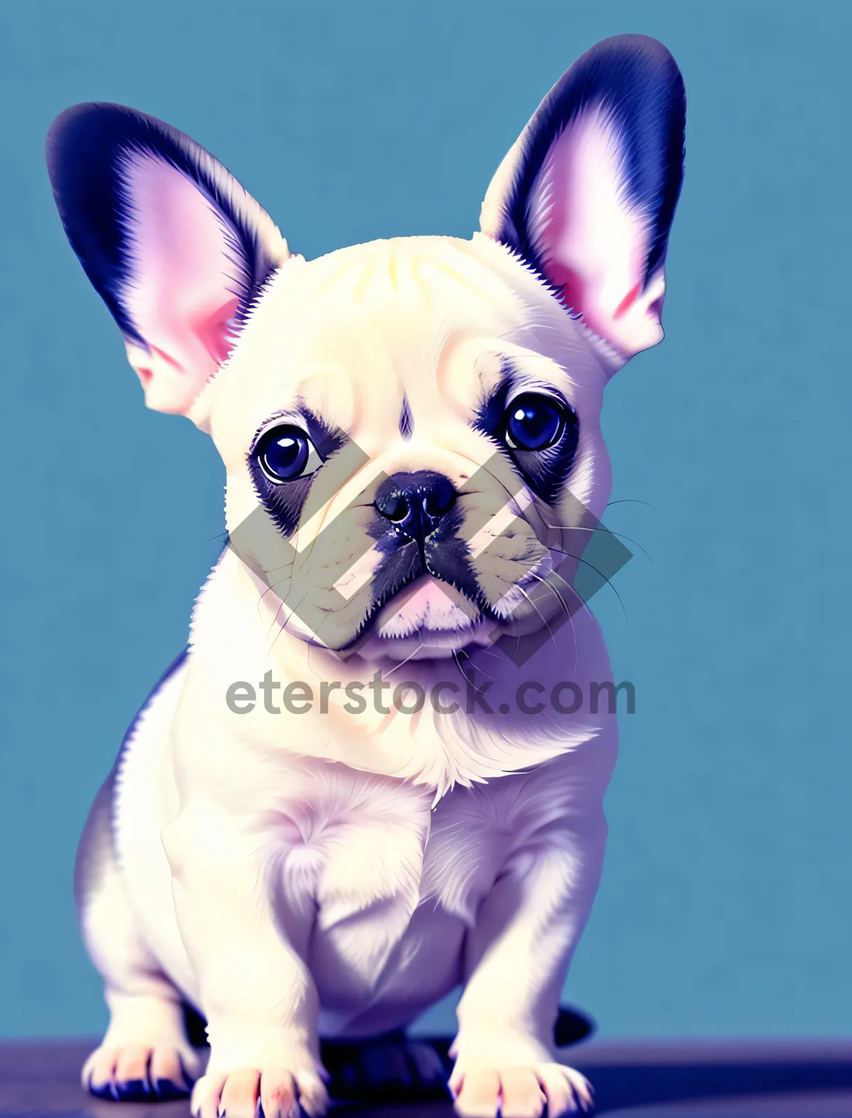 Picture of Absolutely adorable Bulldog puppy sitting with a wrinkled expression, exuding cuteness