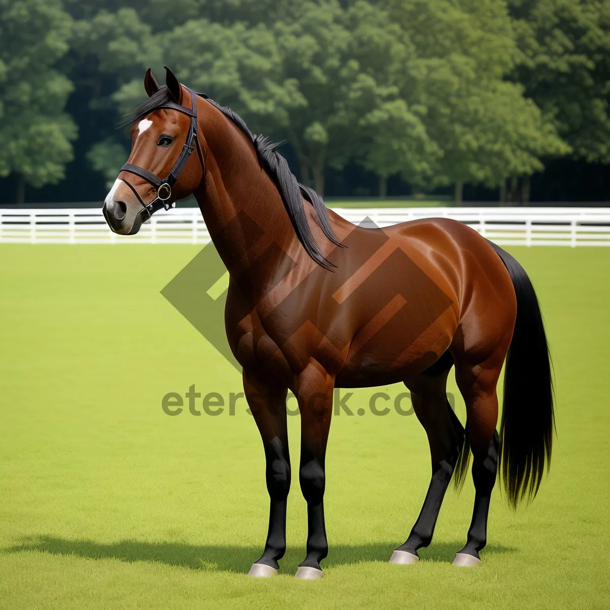 Picture of Thoroughbred Stallion Grazing on a Rural Farm