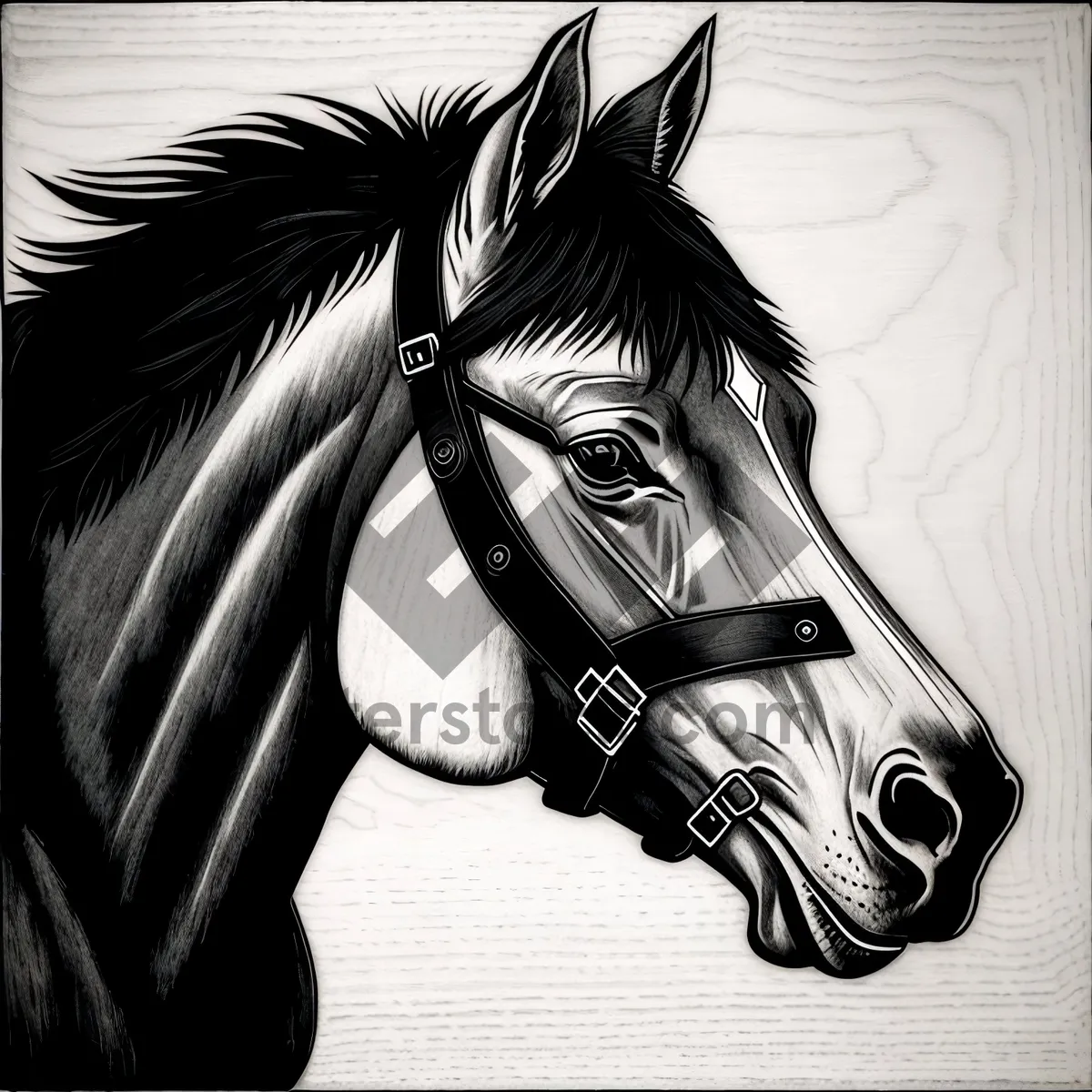 Picture of Seductive Equestrian Beauty with Intricate Bridle Mask